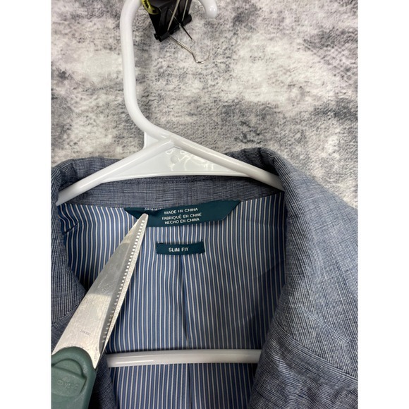 Jones New York Linen Blend Blazer Mens 44L Blue Windowpane Grid Check Sport Coat - Picture 7 of 10